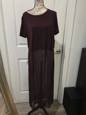 Sweet Rain Sheer Panel Maxi Tunic - Plum Size L, New With Tags!